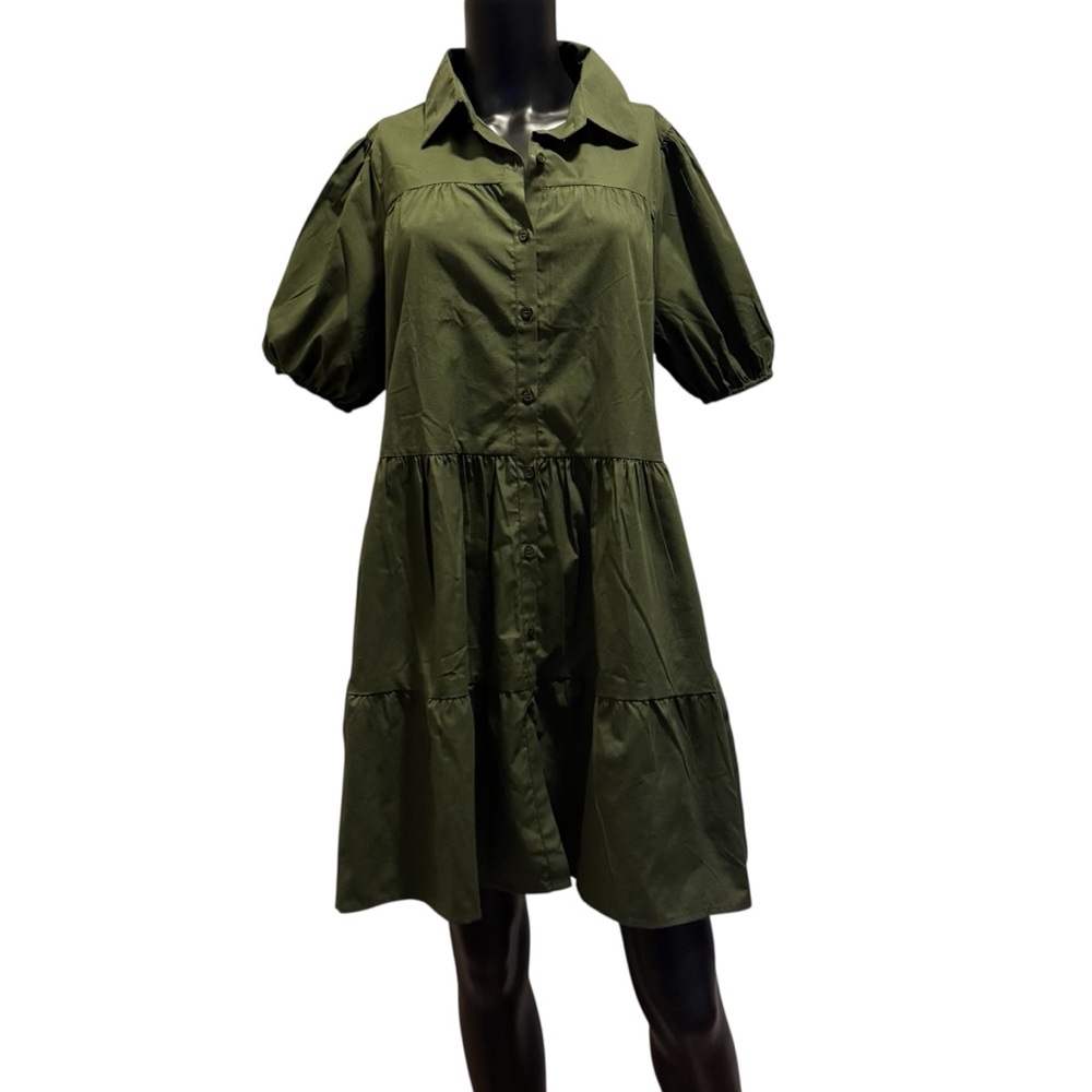 Chic Olive Green Midi Dress - Picture 3 of 8